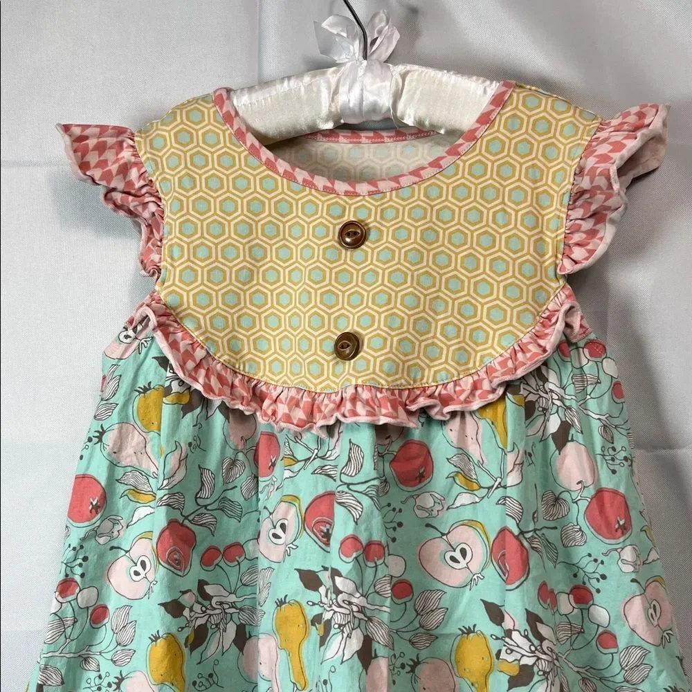 Serendipity mint green & pink multi pattern peasant dress Apple print XL (9-10)